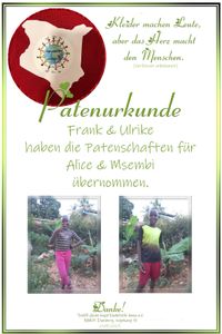 Patenurkunde Alice-Msembi